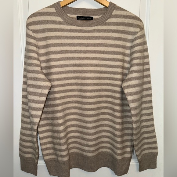 Christian Lacroix Tan and Cream 100% Extrafine Merino Wool Crewneck Sweater - Picture 2 of 7